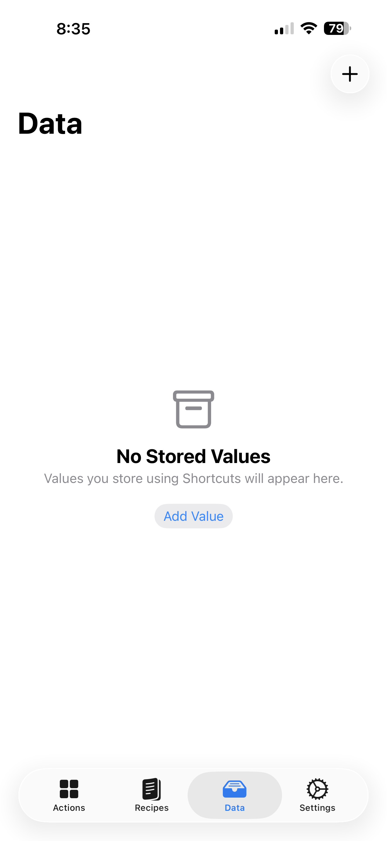LudyStore Data tab showing persistent storage for Shortcuts