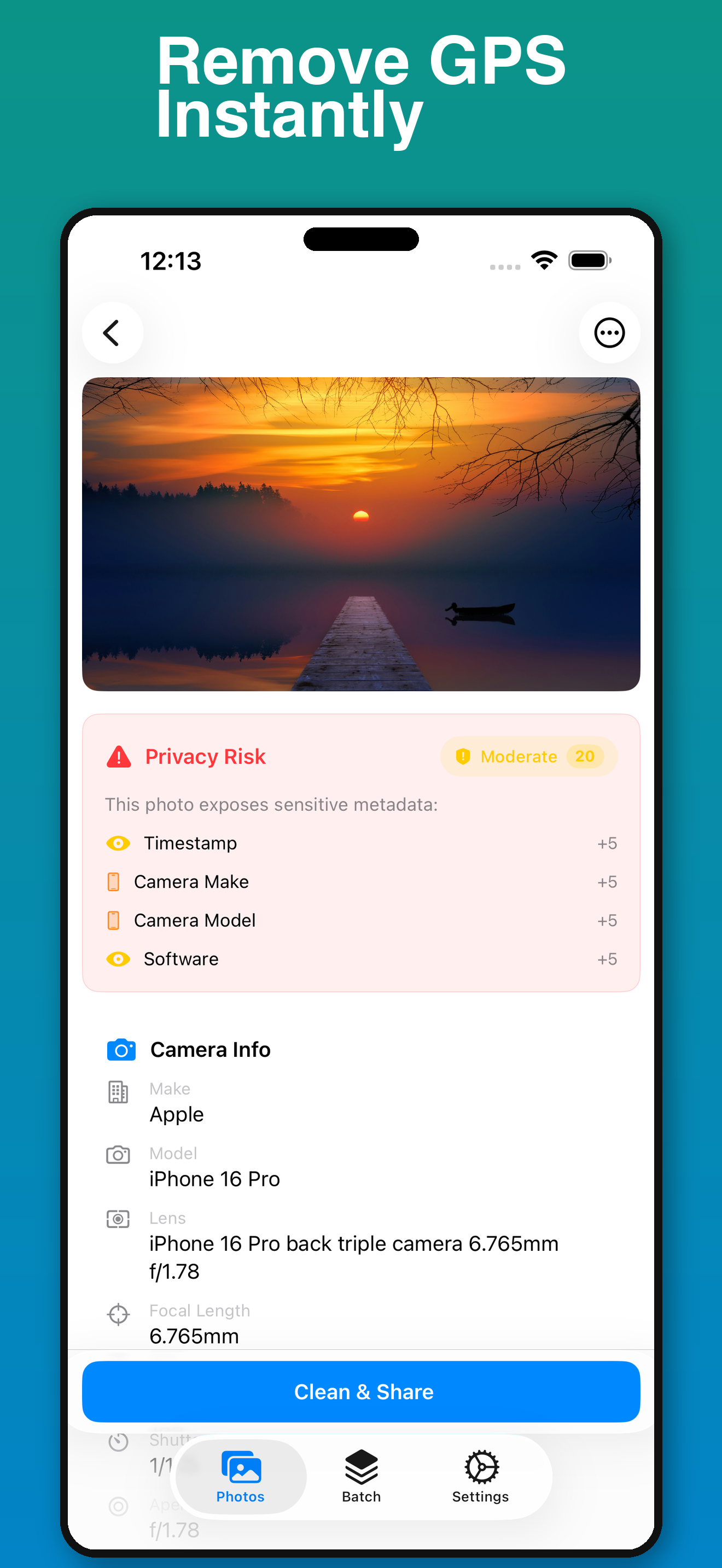 LudyExif Safe Share feature stripping metadata before sharing