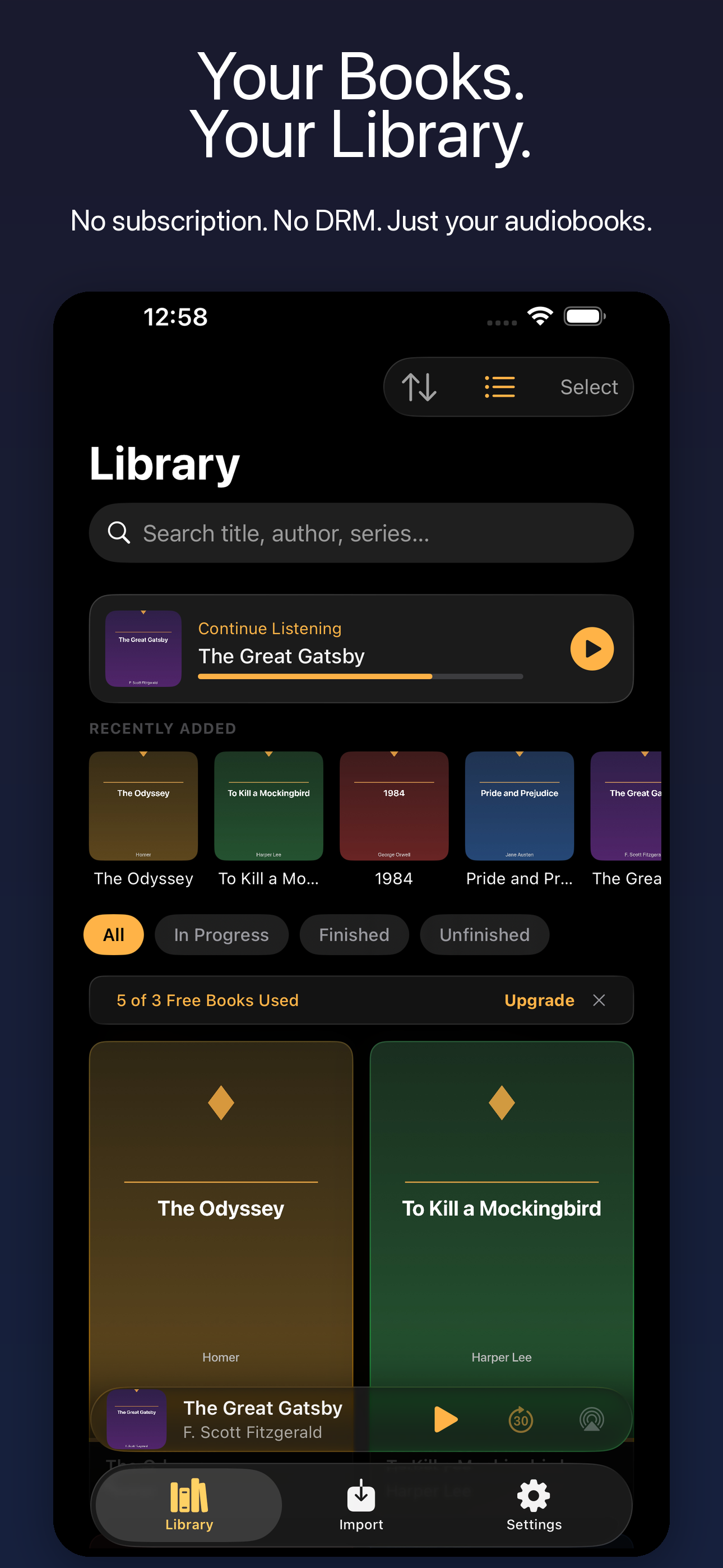 LudyRead audiobook library with beautiful cover art display