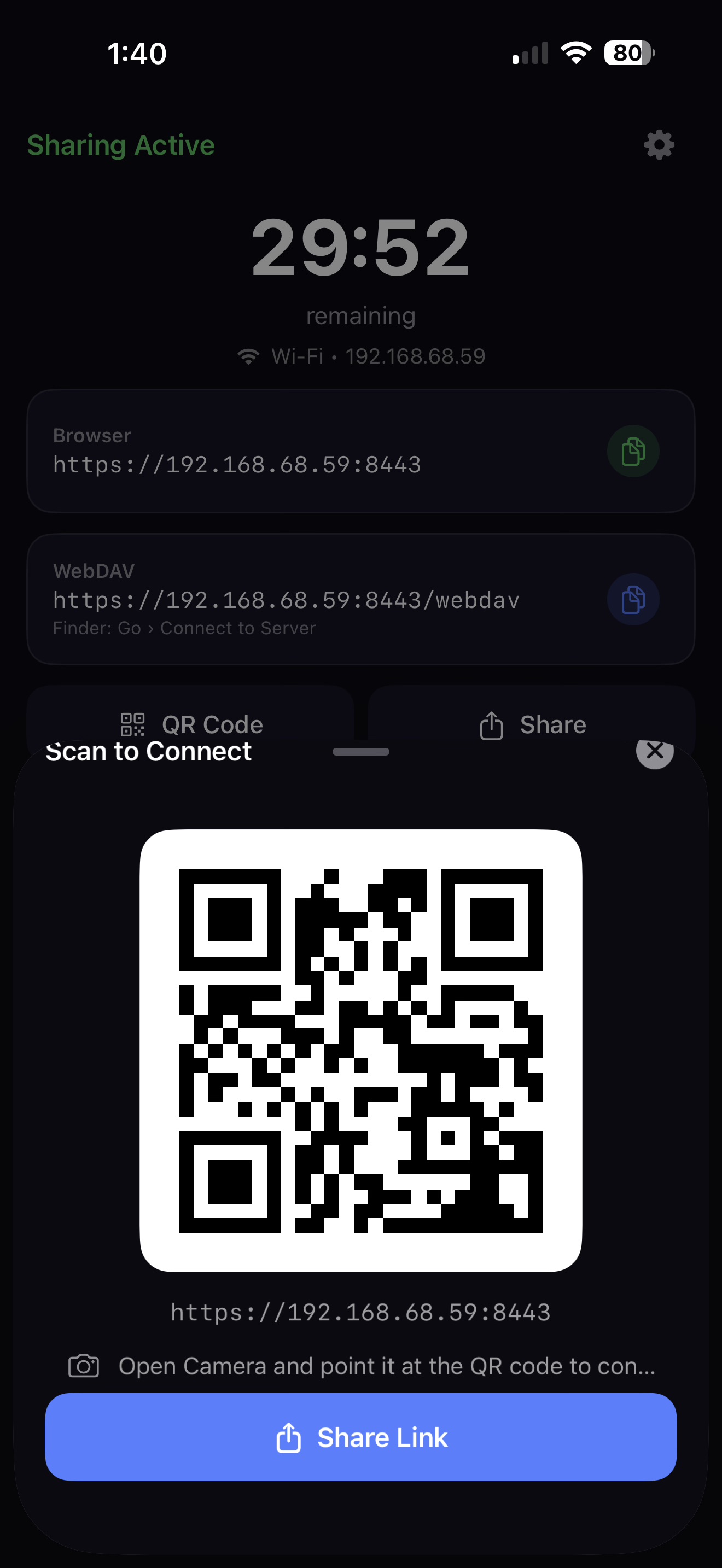 LudyServer QR Code sharing - Scan to connect instantly