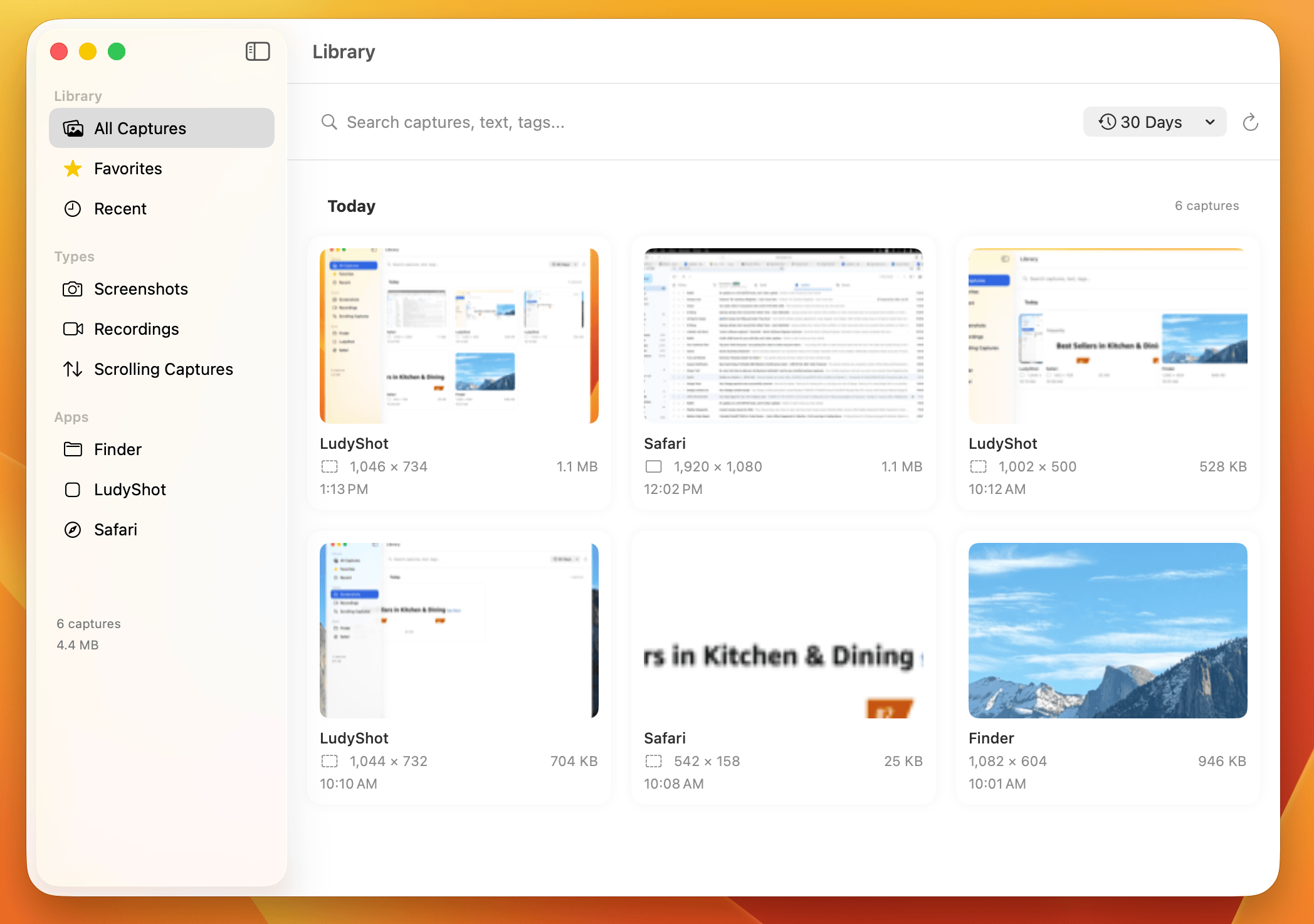 LudyShot Library - Browse all captures with search, filters, and smart organization